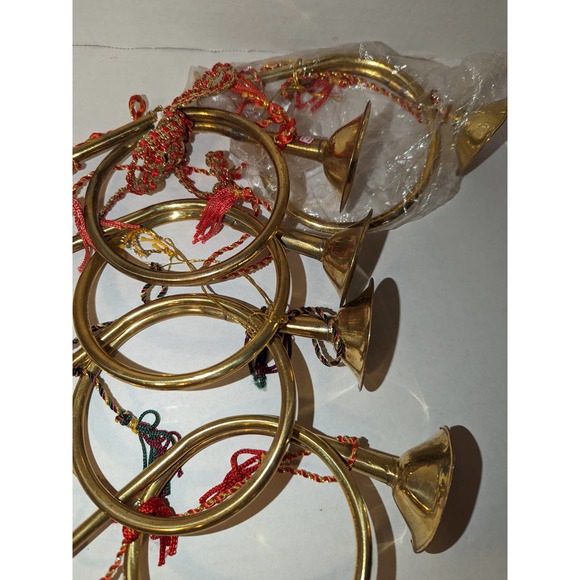 5 Handmade India Exotics Vtg Brass French Horn Bugle Tassel Ornament Christmas - Picture 9 of 11